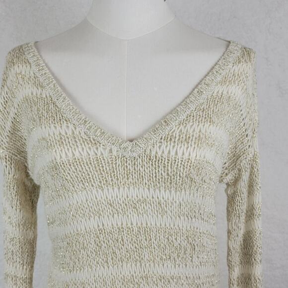 476 Abercrombie Kids Waffle Knit Sweater Sz L V Neck Long Sleeve White Neutral - Picture 3 of 11